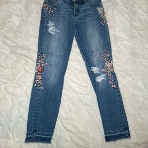 Abercrombie & Fitch Blue Skinny Jeans with Floral Embroidery